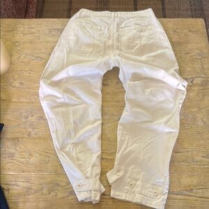 Pistola White cotton high rise button fly pants.
